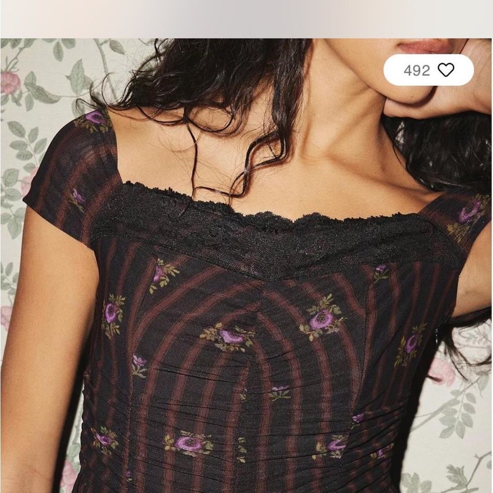 Urban Outfitters Kimchi Blue Black and Purple Off-Shoulder Dress - Picture 2 of 3